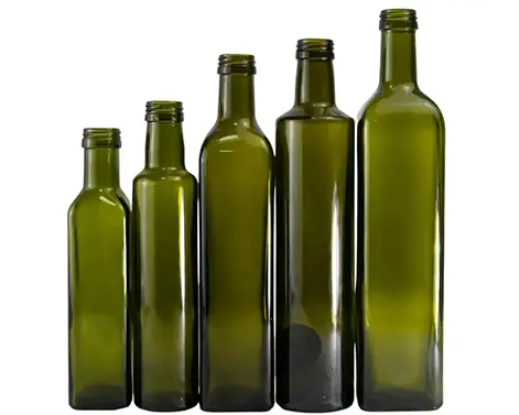 Botella de vidrio de aceite de oliva cuadrado redondo de 0,75 L