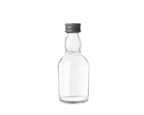 Botella de whisky redonda vacía Mini de 50ml, botella de licor de cristal de bolsillo con tapa GPI negra